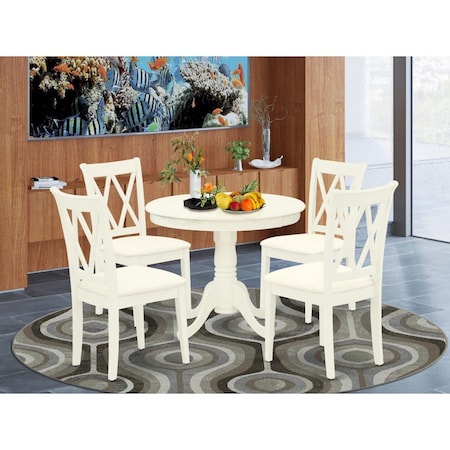East West Furniture 5 Piece Antique Dining Set - Linen White ANCL5-LWH-C